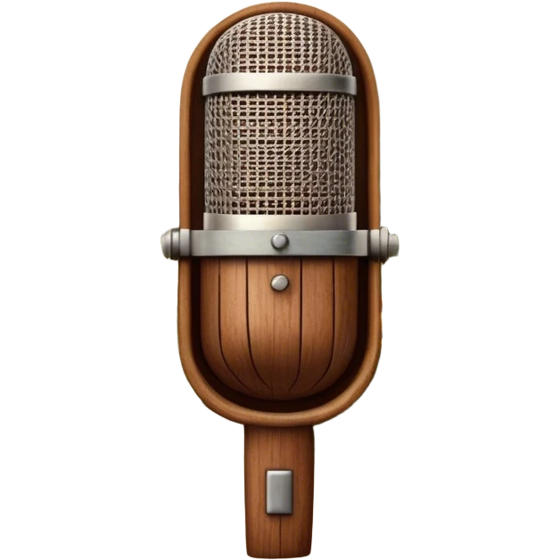 Create a traditional and warm emoji representing folk singing, using a humanless collage. The design should feature a rustic wooden microphone or an old-fashioned folk instrument like a balalaika, gusli, or a domra, placed alongside traditional elements such as a hand-woven scarf or a wooden flute. Include natural, earthy details like wildflowers, musical notes, and rustic textures, evoking the feeling of folk music in its purest form. Use warm, earthy colors like brown, gold, red, and green to create a cozy and organic vibe. The background should be transparent. emoji