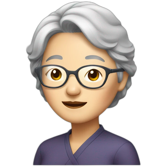 Chinese senior lady with grey hair wear glasses emoji