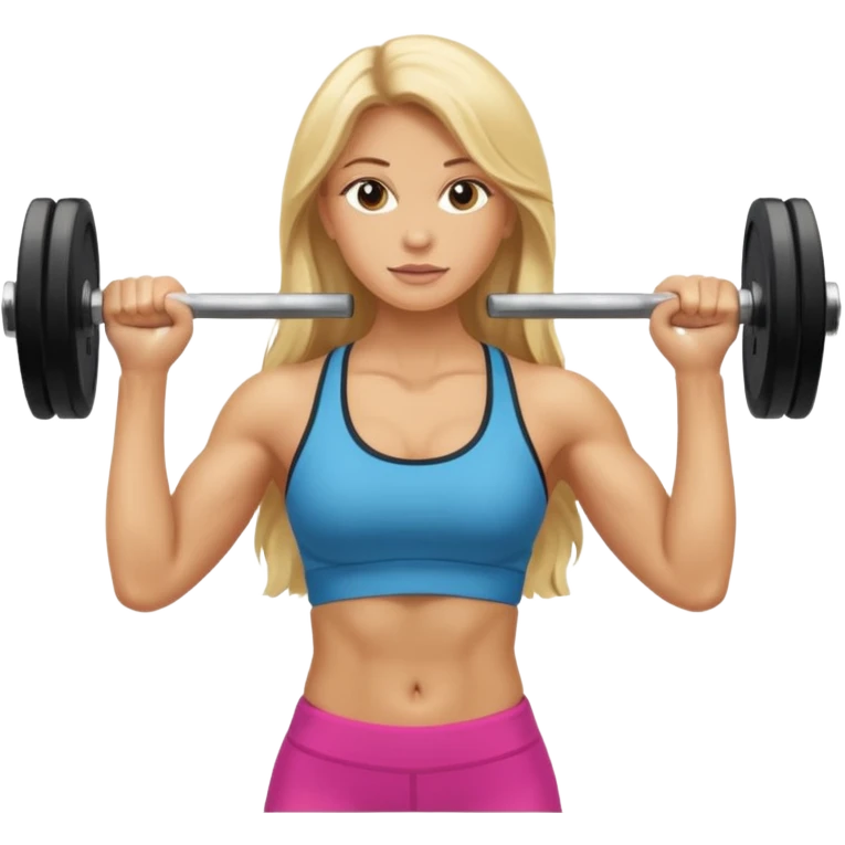 Strong blonde long hair woman doing exercise with weights emoji