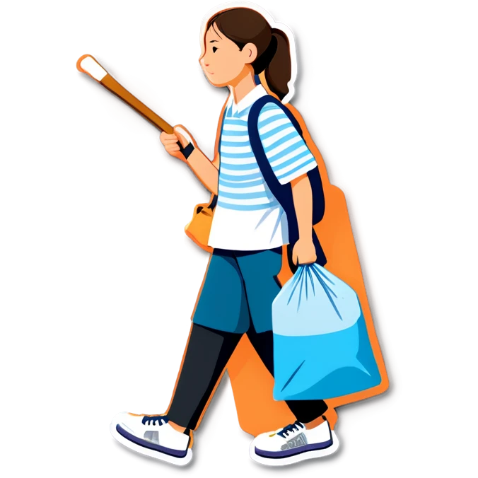 Person walking down the road with belongings in a bag tied to the endo of a stick emoji
