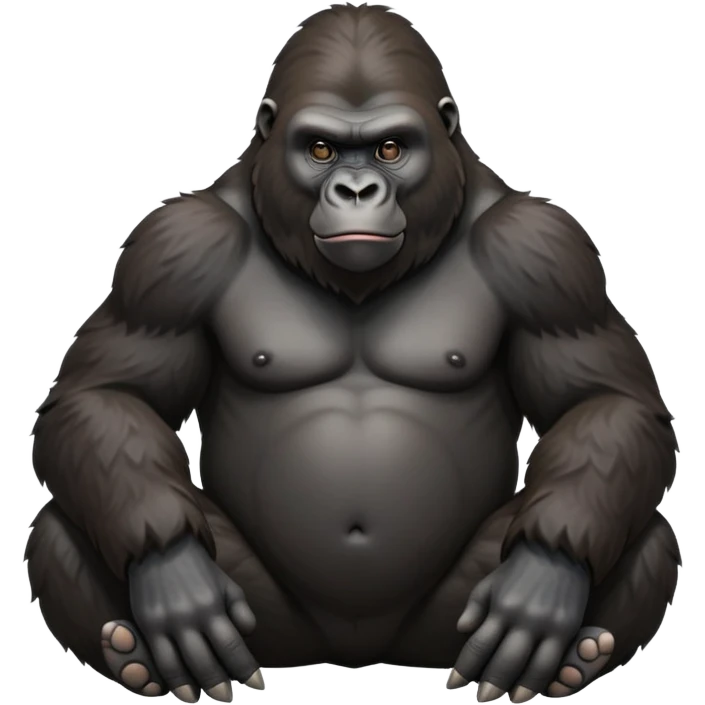 cinematic-gorilla-realistic-full-body-sitting-emoji,-exuding-strength,-thick-dark-fur-in-the-light,-head-tilted-dramatically,-deep-dark-eyes-filled-with-intense-intelligence,-simplified-yet-realistic-focused-features,-highly-detailed,-glowing-with-an-almost-sarcastic-glow emoji