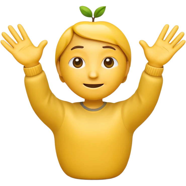 A 3D Apple-style yellow emoji character, classic round shape, with both hands raised and palms open in a shrug gesture, expressing “no” or “nothing,” slightly tilted head, small frown, simple cartoonish eyes, minimal shadows, clean background emoji