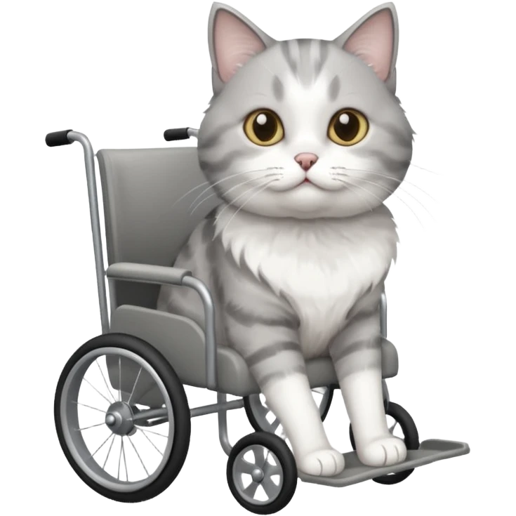 disabled grey and white cat in pet wheelchair emoji