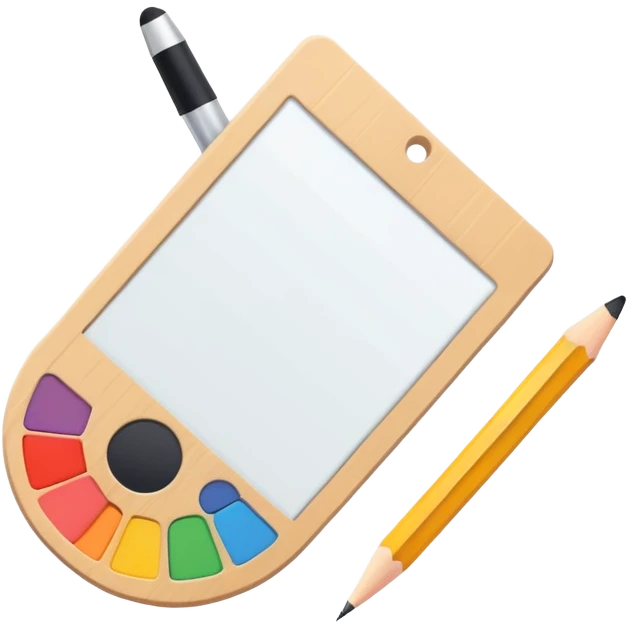 digital graphic template with a pencil, crop icon, and color palette tools around it emoji