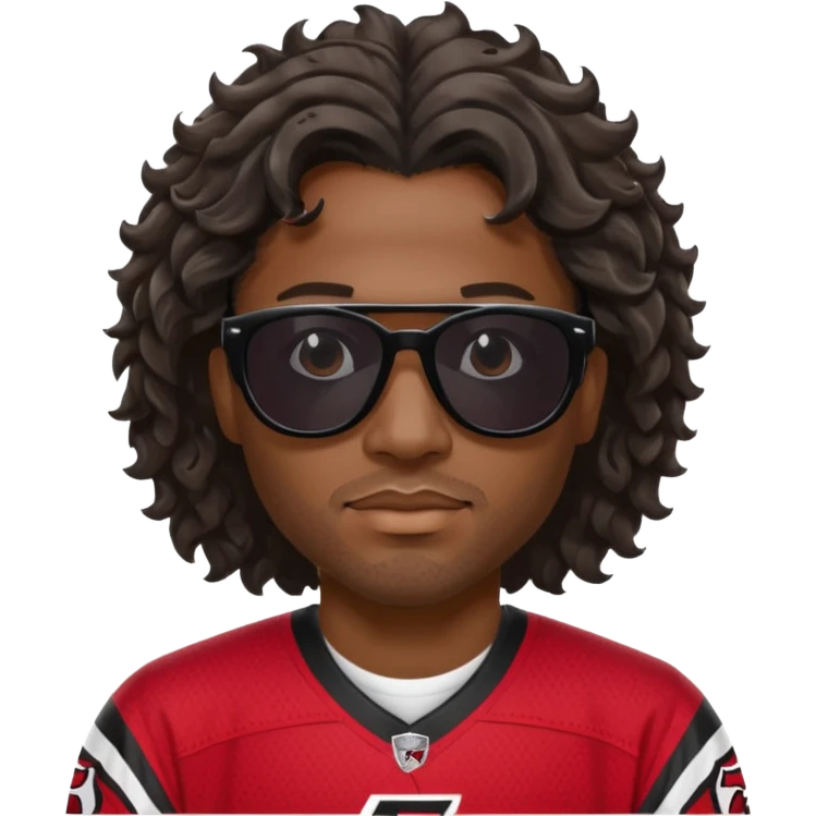 Black man with black sunglasses and wavy
 hair in Atlanta falcons jersey emoji