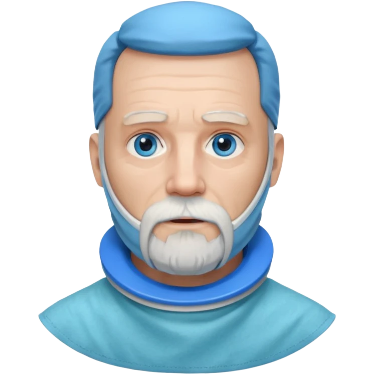 Older man with a full beard, a medical neck brace, and blue eyes. emoji