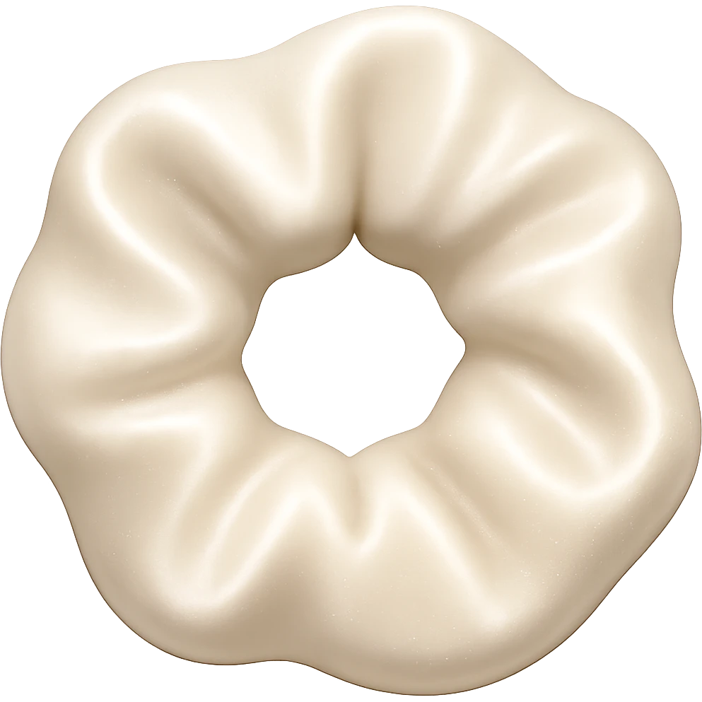 Add a shimmer effect to the small silky twisted white scrunchie in the style of emoji (apple style emojis). Keep the shimmer subtle and delicate, enhancing the silky texture. Remove the background. emoji