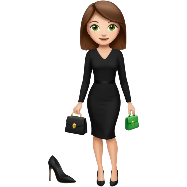 Create Dominatrix in total black clothes,green eyes,brown hair and heels emoji