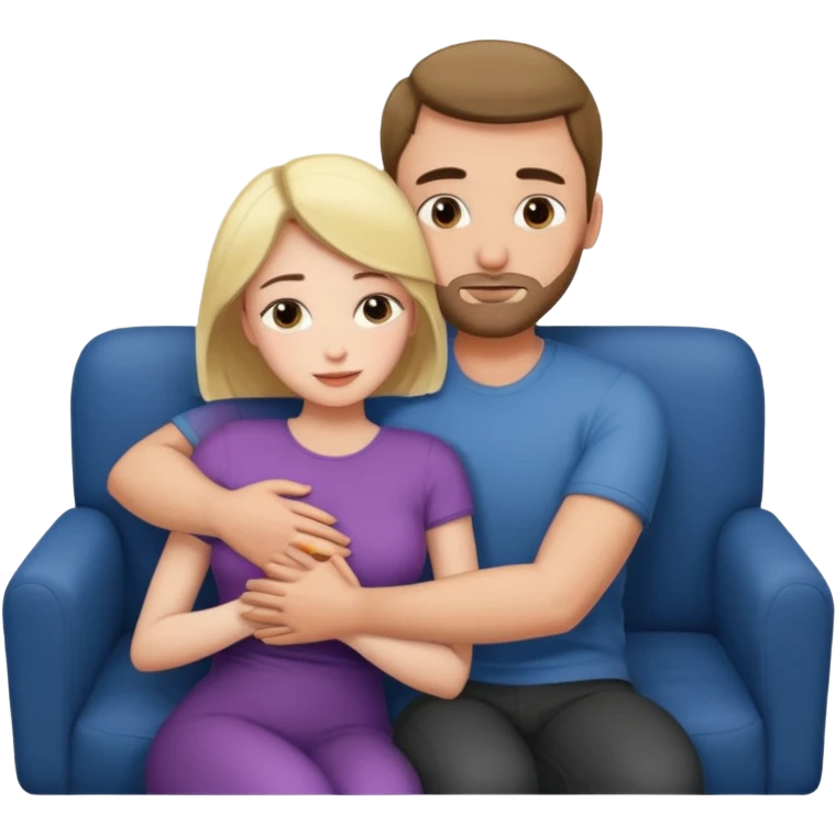 Women cuddling man on couch naked emoji