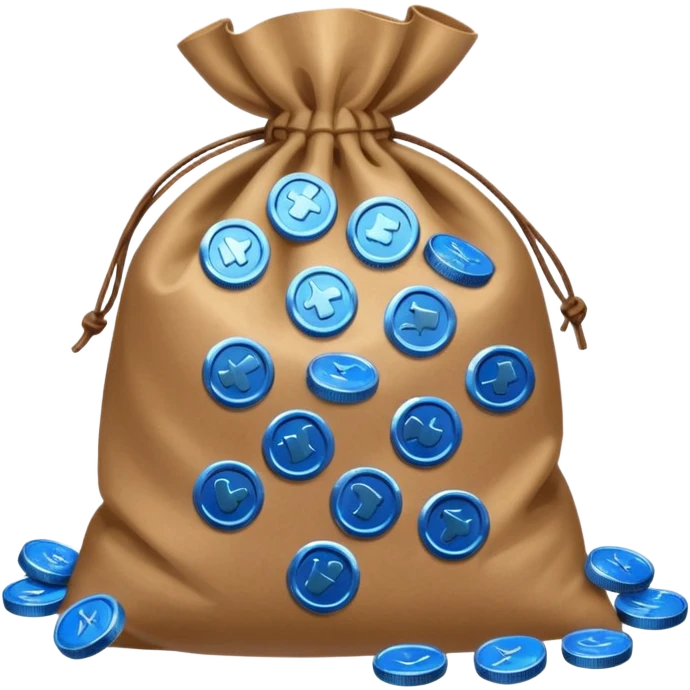 blue coins inside a brown bag  emoji