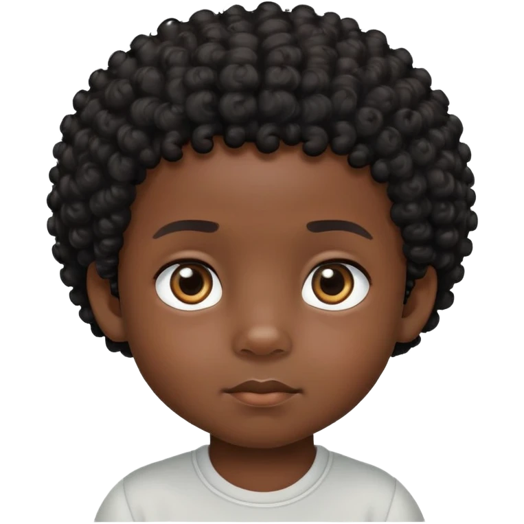 close up toddler boy face, African eyes, dark skin, black curly hair emoji