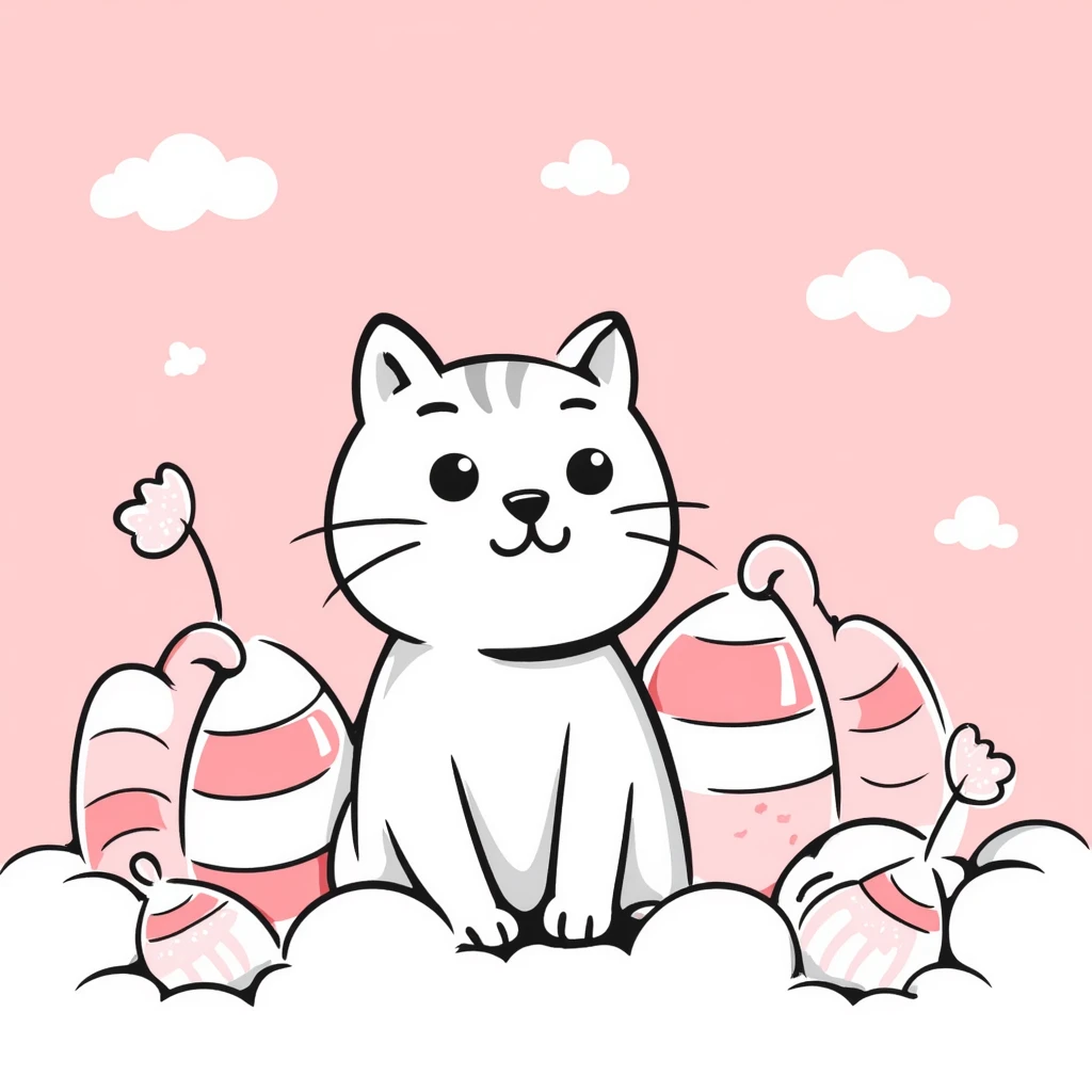 pink candy-inspired portrait background, Japanese illustration style, hand-drawn, with marshmallows, candies, and gentle pastel tones, soft and whimsical emoji
