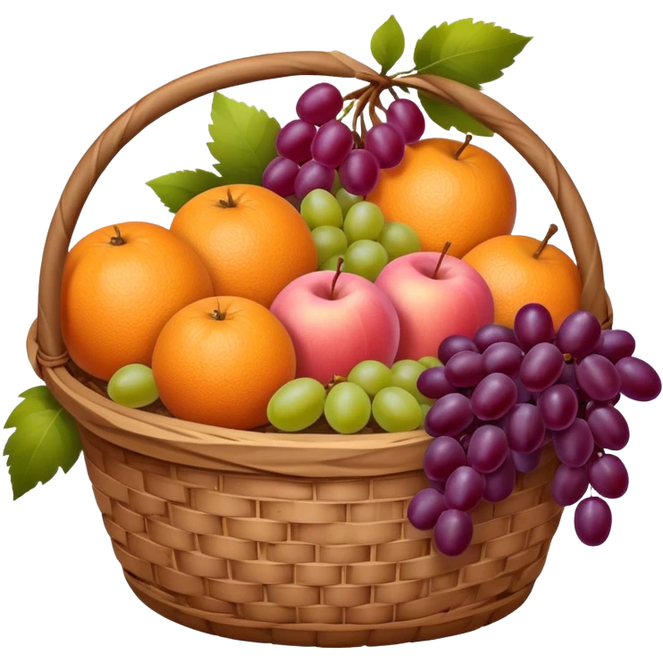 A brown basket of fruits with some pink aesthetic motives on the basket emoji