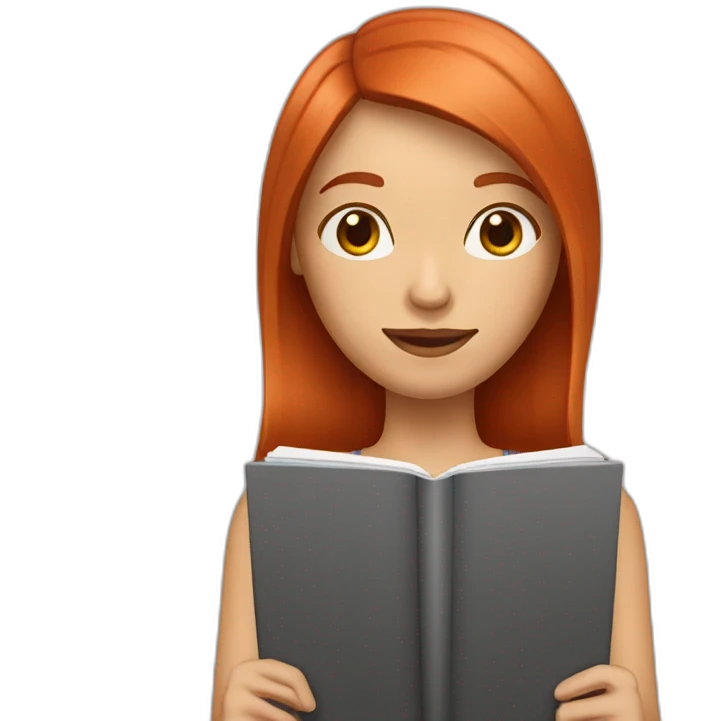 woman with hair longer than her shoulders, redhead with straight hair and notebook emoji