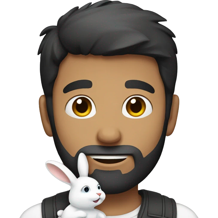 Dark hair guy with a beard holds a white rabbit  emoji