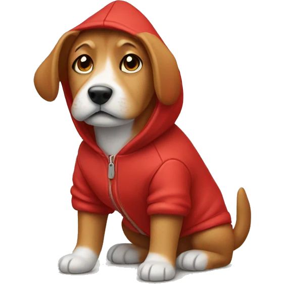 Make a dog wear a little red hoodie emoji