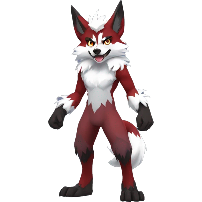 Anthro-Lycanroc-Red-White-Werewolf-Midnight-form Full Body emoji