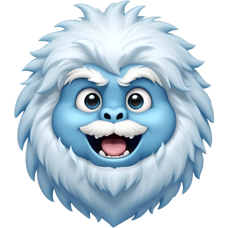 Cinematic Comical Yeti Portrait Emoji, with a cartoonishly exaggerated, fluffy figure in cool, frosty whites and icy blues, head tilted in an overly surprised expression with wide, comically sparkling eyes and a quirky, open-mouthed grin, simplified yet hilariously detailed, glowing with a soft frosty outline capturing the meme-worthy fun of a yeti in playful shock! emoji
