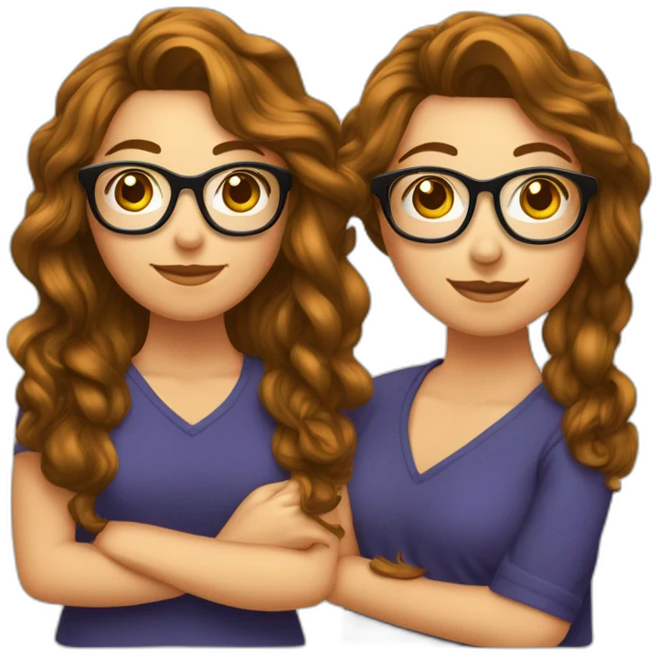 Fille cheveux long châtain foncé et ondulé avec des lunettes carré emoji
