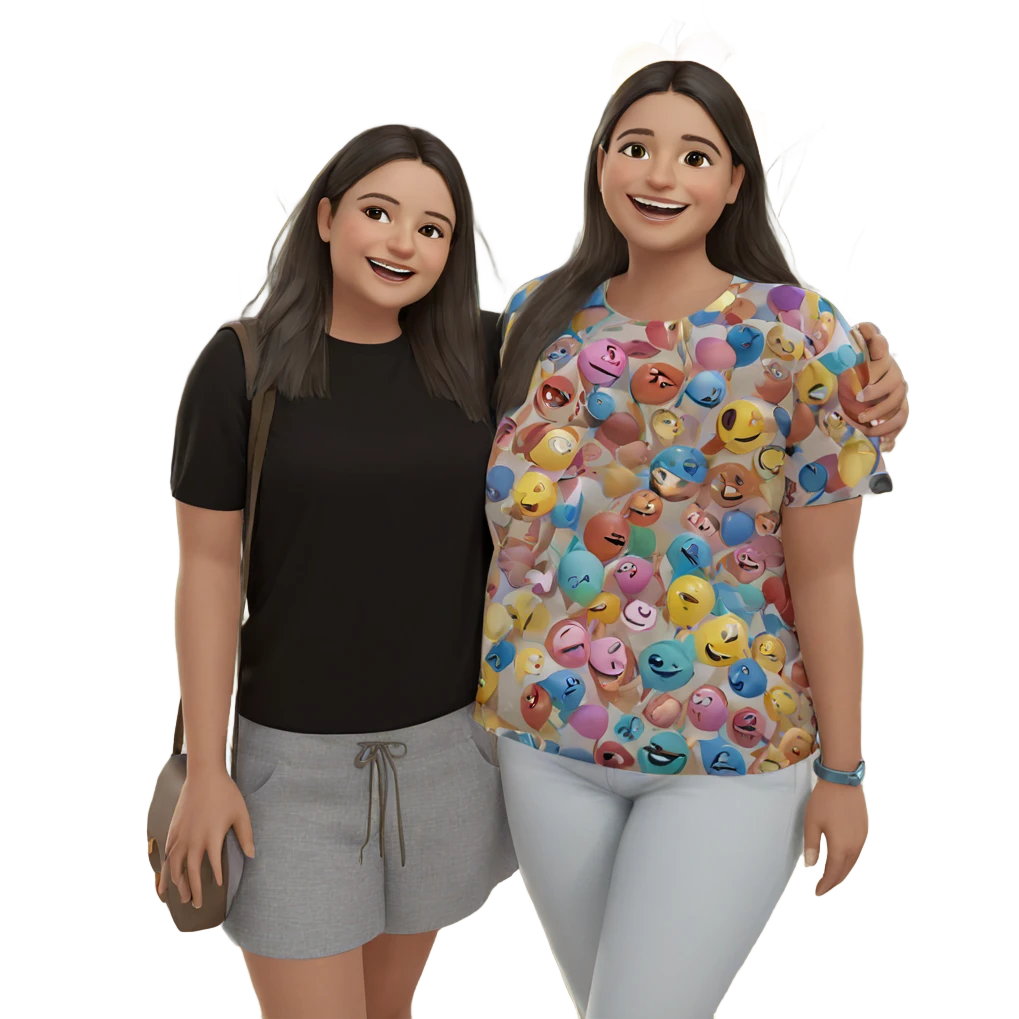 smiling girls outdoors with balloons emoji