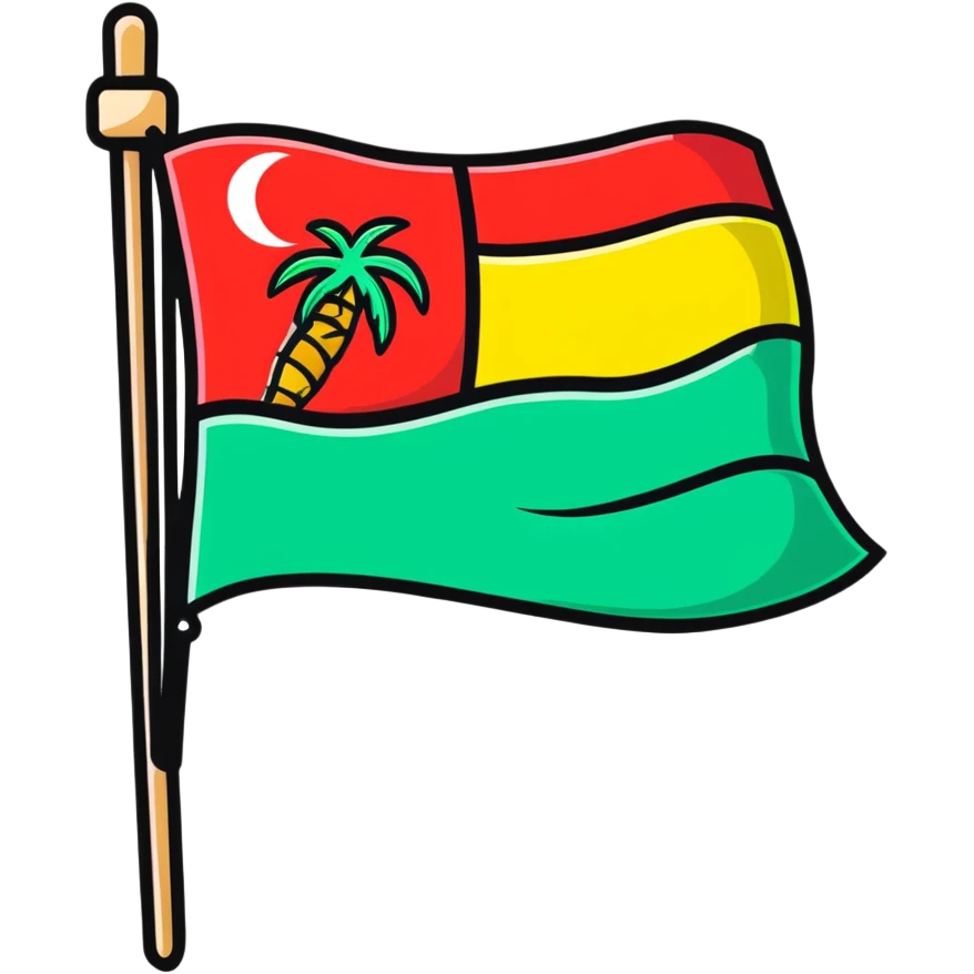 cartoonish sticker of a flag on a stick, bright colors, 'Floptropica' theme emoji
