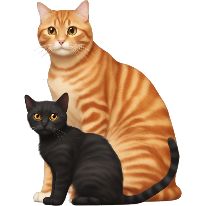 Brown Tabby cat and orange cat and black fluffy cat standing next to eachother emoji