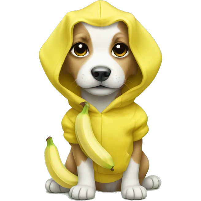 A puppy wearing banana clothes. emoji
