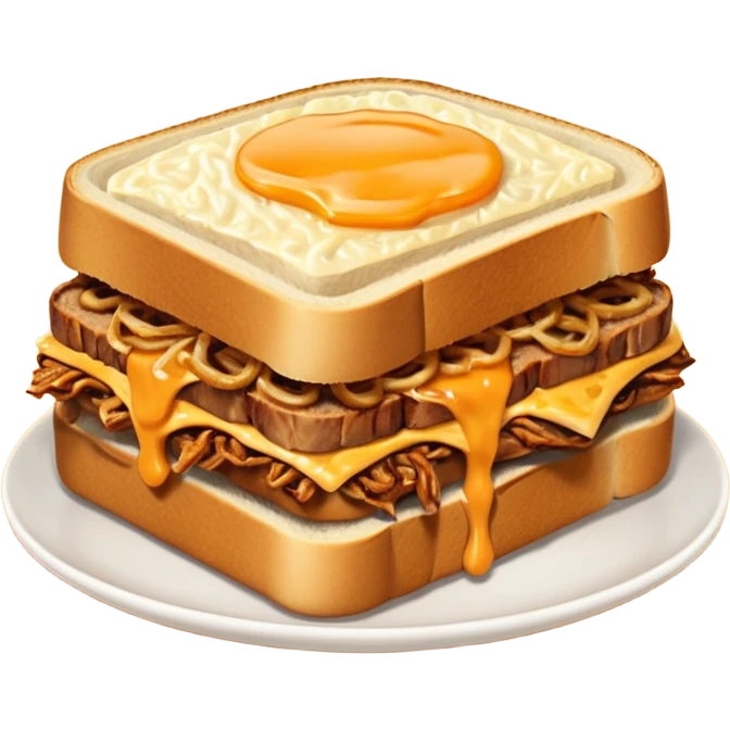 BBQ pulled pork frisco melt on texas toast with crispy onions  emoji