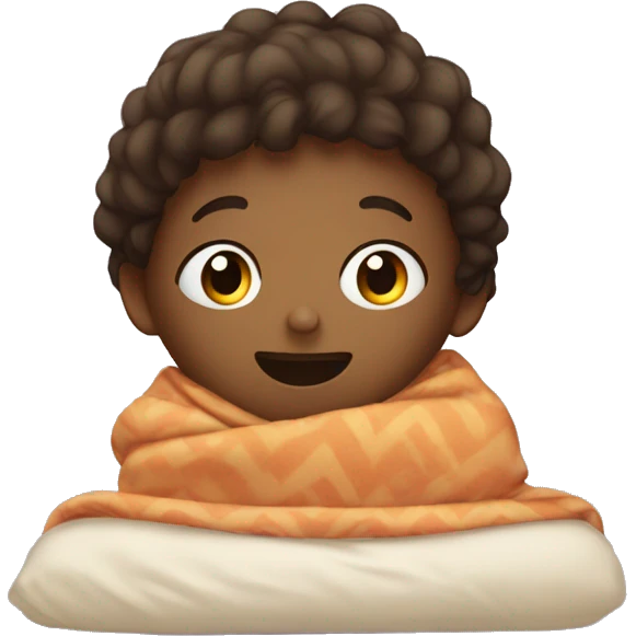 A little kid cocered in blanket laying in bed emoji