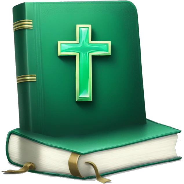 Emerald green Bible with white cross emoji