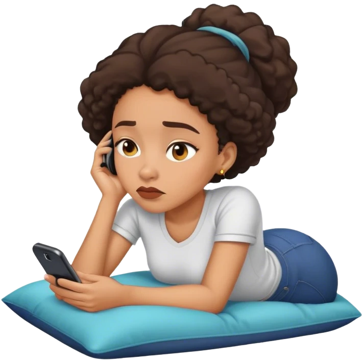 lightskin black lady laying down scrolling on phone bored emoji