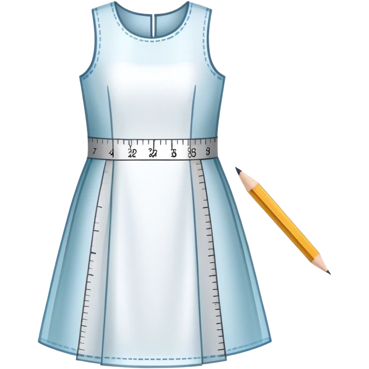 Icon for Fashion Design: a dress pattern with measurements, a ruler, and a pencil. The icon should represent the process of designing clothing with a focus on precision and tailoring. Transparent background. emoji