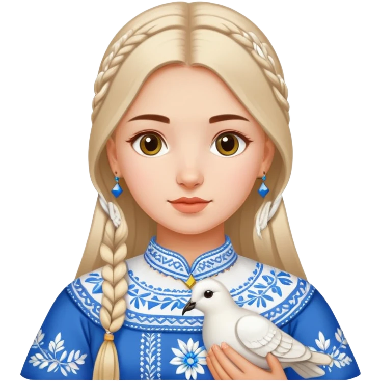Ukrainian girl wearing a traditional embroidered vyshyvanka shirt with a white dove next to her emoji
