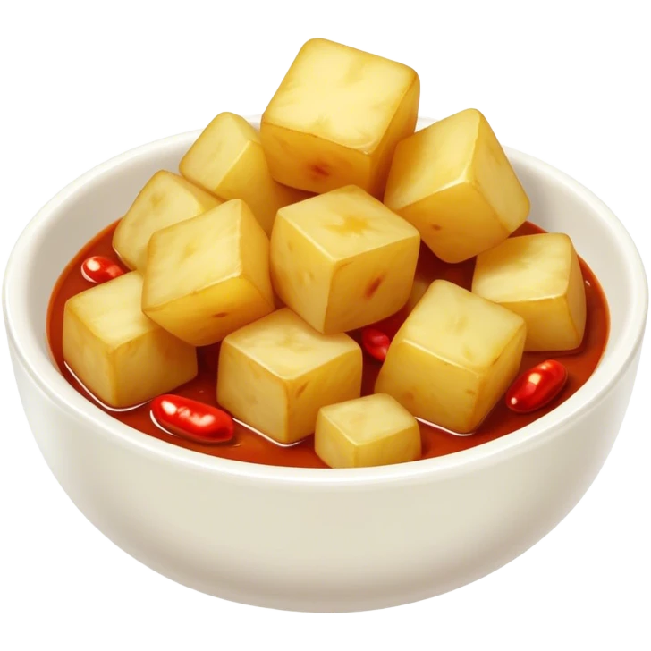 potato cubes sauced with sweet chilli in a bowl emoji