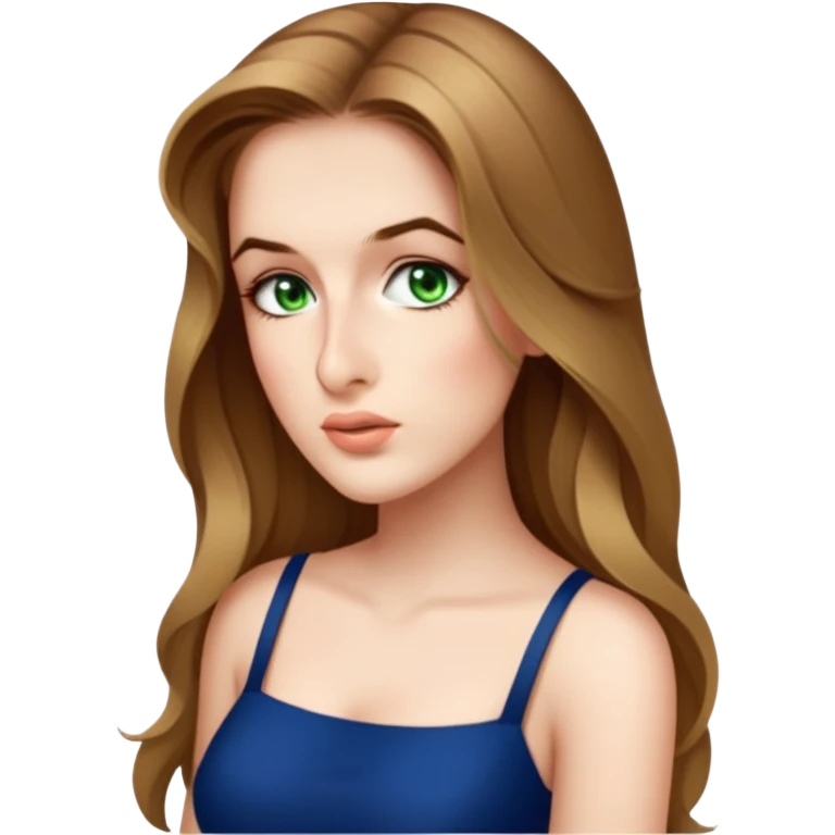 female, wearing a dress, long dark-blonde hair, dark-blue eyes emoji