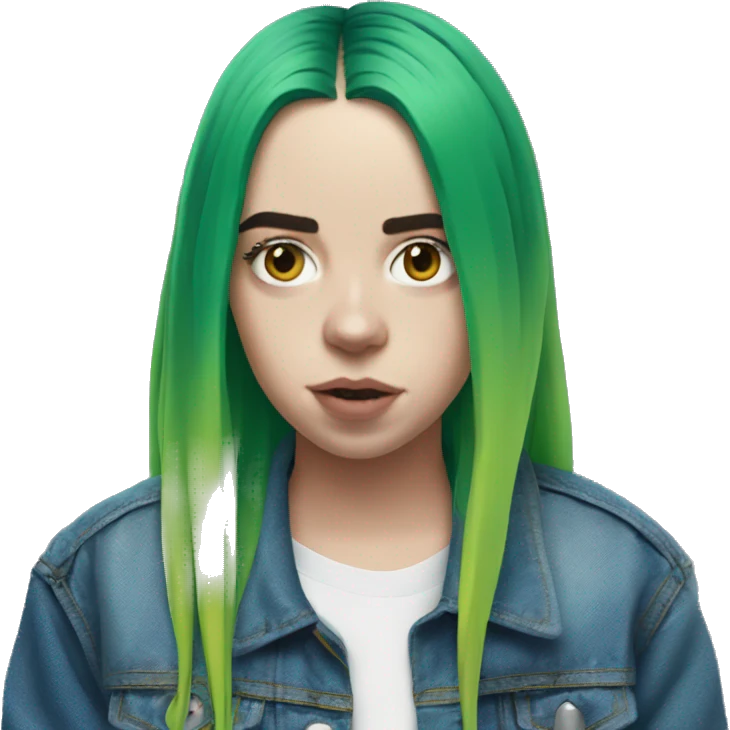 billie eilish green hair front pose half body emoji wearing blue denim jacket emoji