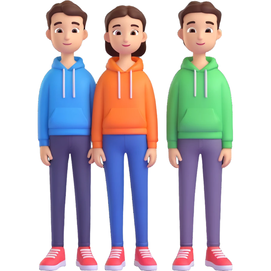 Draw these two characters in full height, keeping the same 3D cartoon style, black background, and their current outfits and appearance. emoji