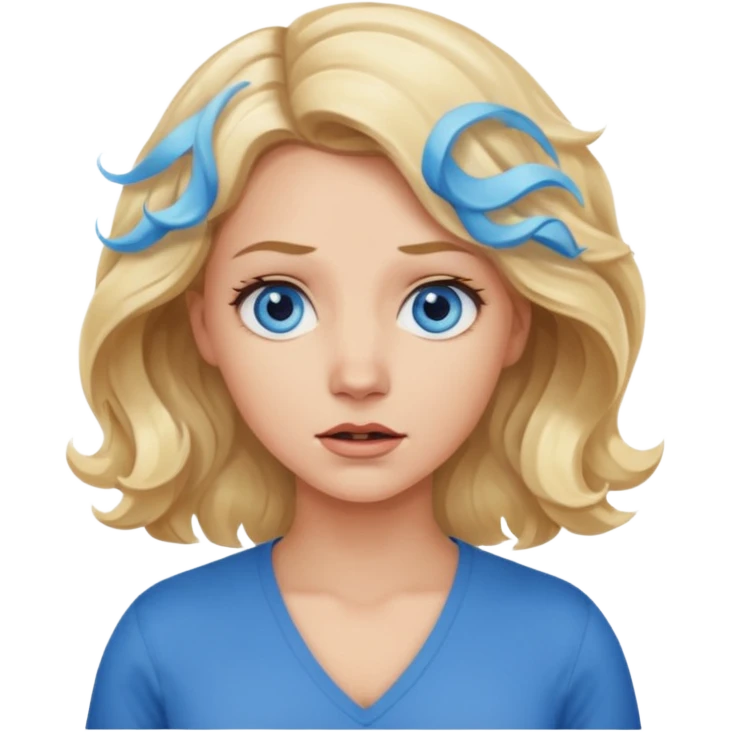 A woman with wavy blonde hair and blue eyes shrugging emphatically emoji