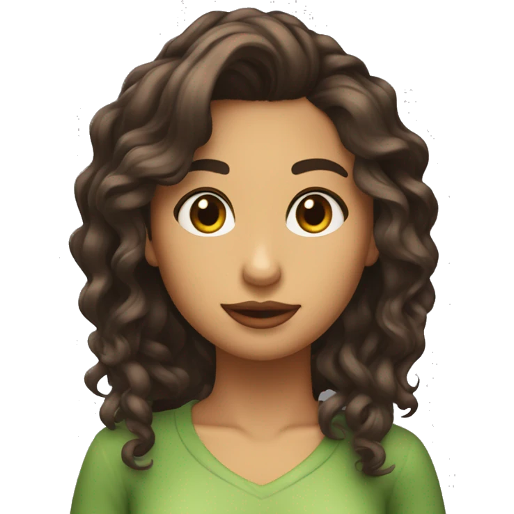 Chica morena con el pelo rizado y castaño con ojos verdes emoji