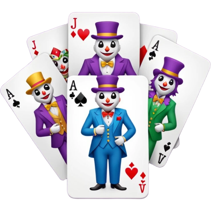 bunch of poker cards, with jolly jokers inside emoji