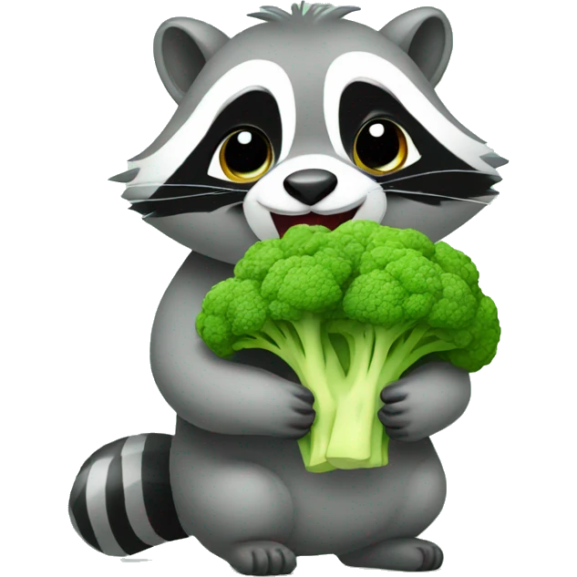 Cute Raccon eat broccoli emoji