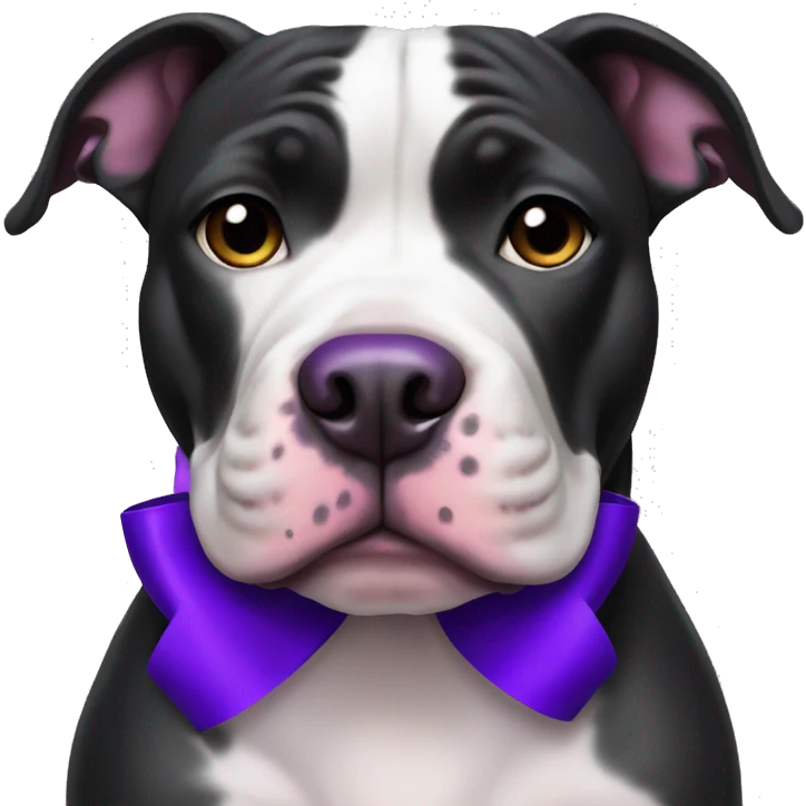 black and white pitbull with a purple bow emoji