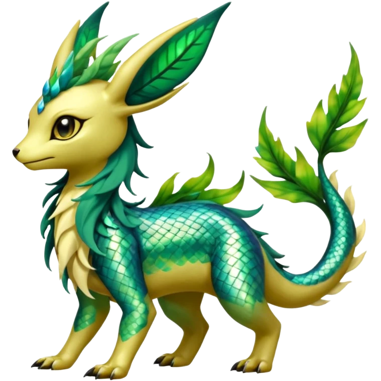 Shiny Iridescent Helioptile-Salandit-Leafeon-Fakémon-hybrid-creature (full body)  emoji