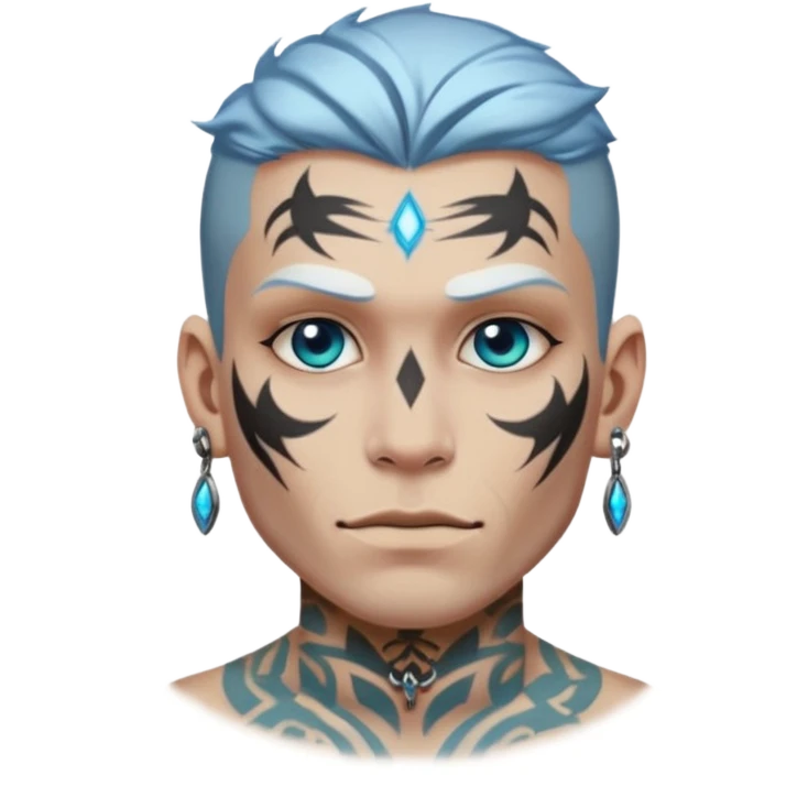 white skin Rock-style man — piercings, glowing tattoos on face emoji