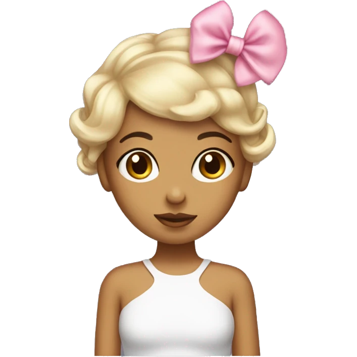 cute girl with hush cut hairstye and coquette bow on the right side emoji