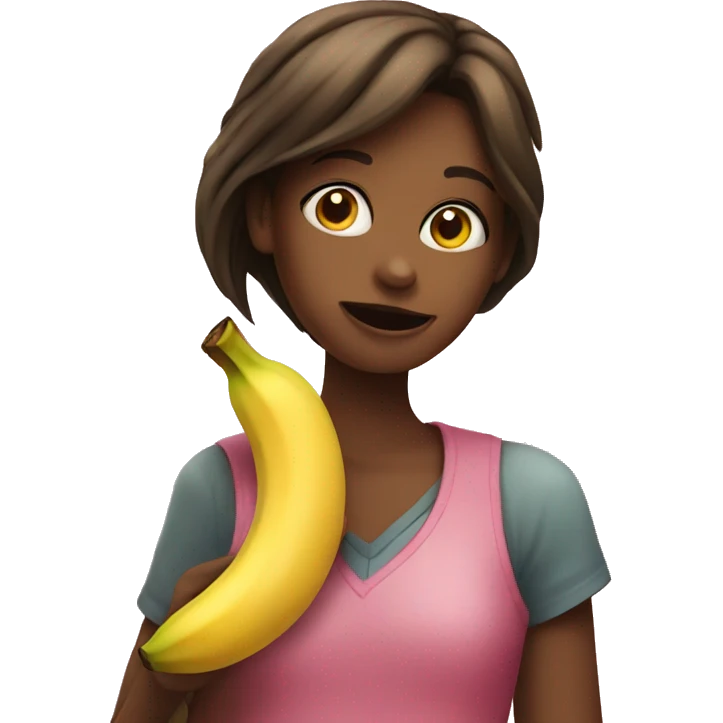 A girl holding a banana and kissing it emoji