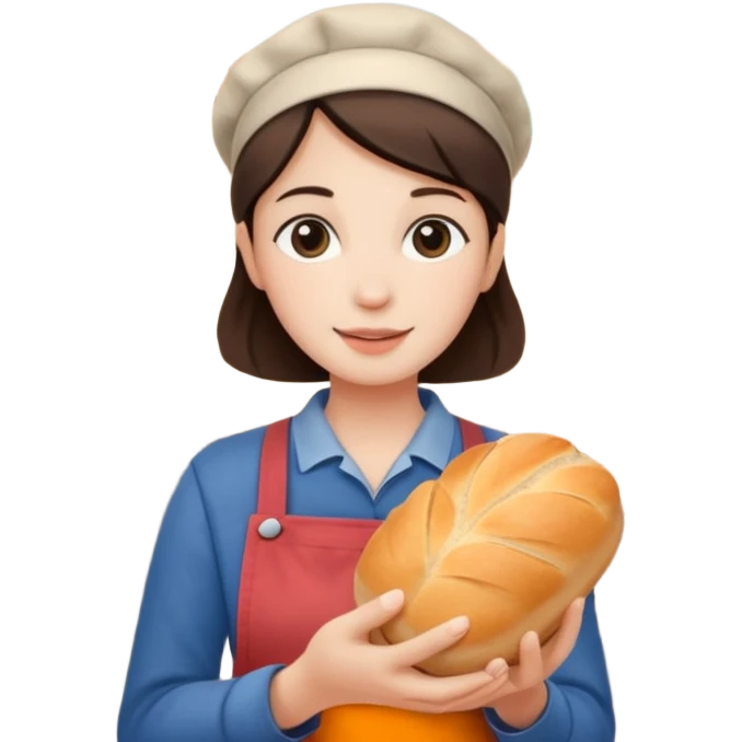 Shopper with small bread loaf,Farmers’ Market, background bakery shop, market. emoji