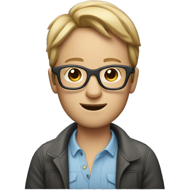 memoji of a person with a laptop, apple style, caucasian with short hair and glasses emoji