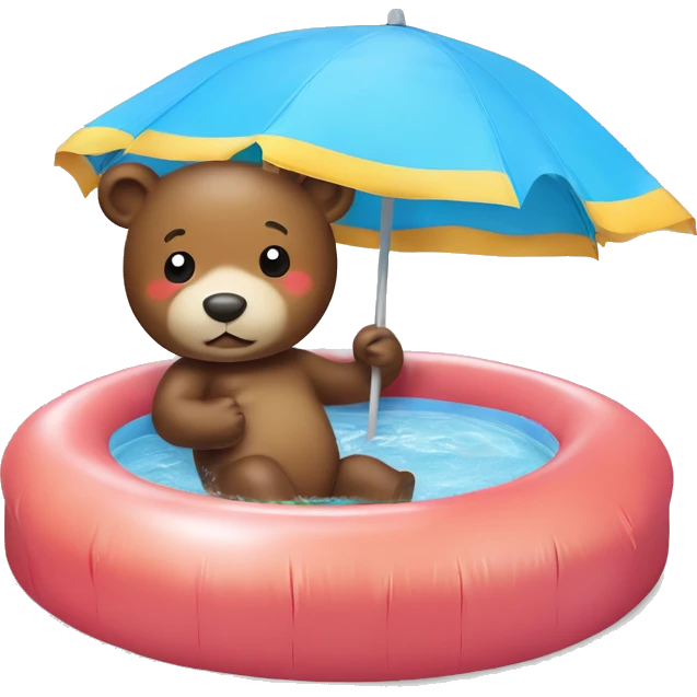 A little bear who take a summer hat swim in inflatable pool emoji