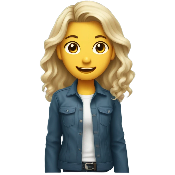 ragazza con capelli lisci di media lunghezza, biondo scuro, occhi azzurri con giacca e camicia sorrid emoji